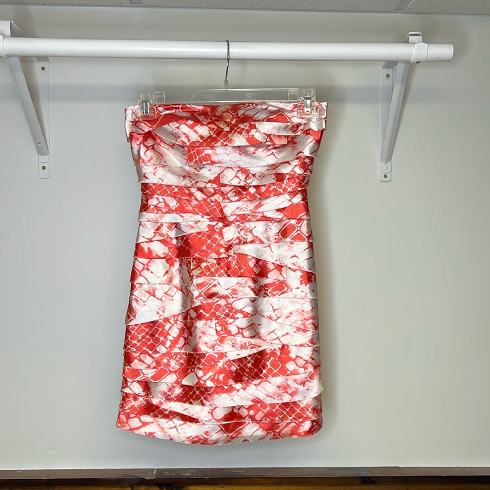 Bebe 2010’s‎ Strapless Satin Coral and White Mini Dress- XS